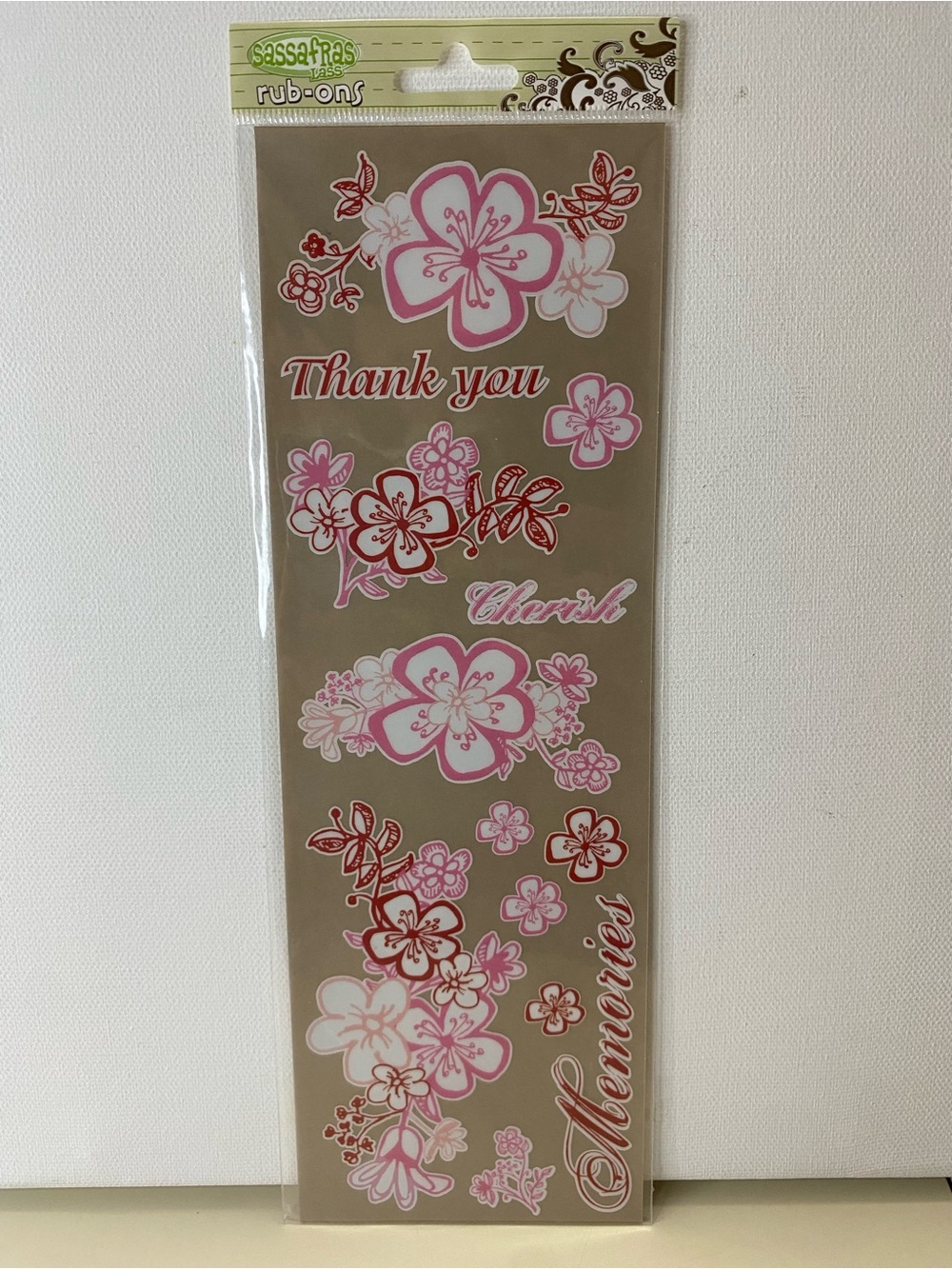 Sassafras Lass Pink Flower Flair Rub Ons Cherry Blossom Scrapbooking New